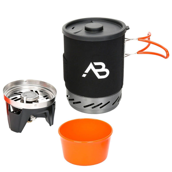 A.Blochl AB-1 système de réchaud de camping ensemble de cuisson marmite de randonnée brûleur à gaz liquide NEUF