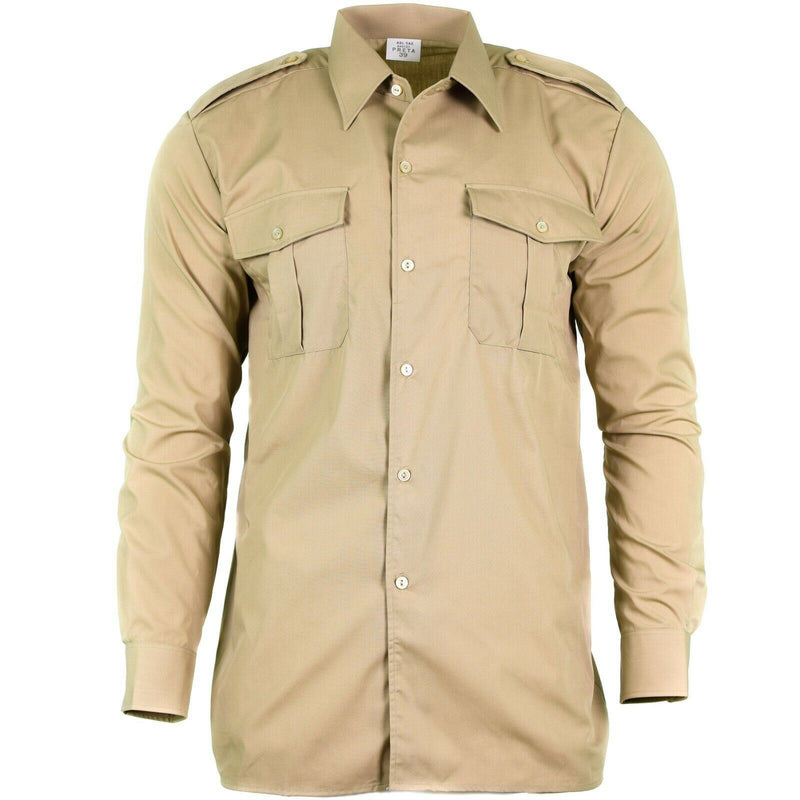 Véritable chemise de l'armée belge fatigue surplus chino kaki militaire manches longues NEUF