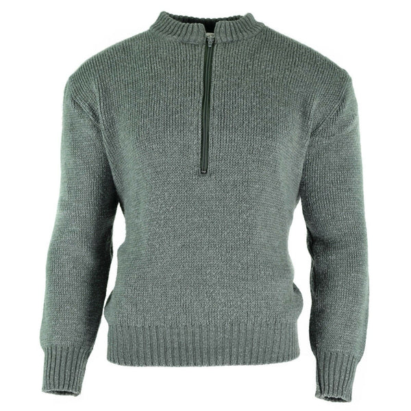 Pull original de l'armée suisse M74 Jumper pull en laine vierge gris avec fermeture éclair