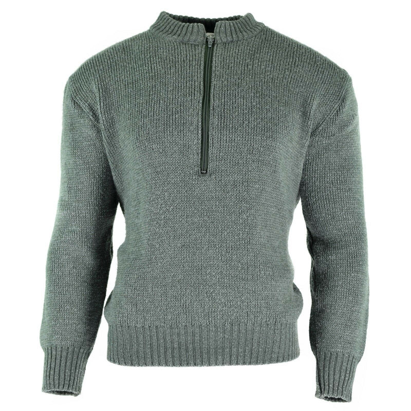 Pull original de l'armée suisse M74 Jumper pull en laine vierge gris avec fermeture éclair
