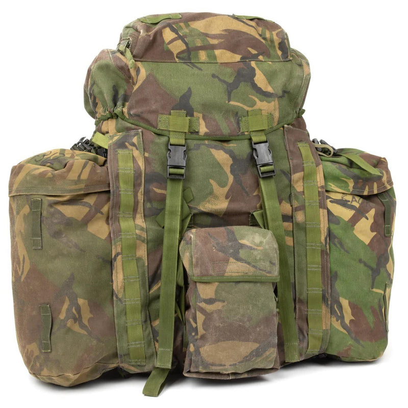 Sac à dos tactique militaire britannique original camouflage boisé 90 litres poches latérales