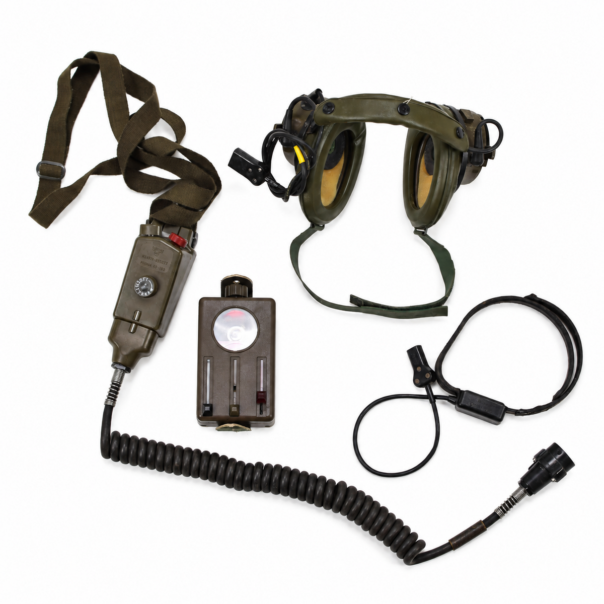 Casque de communication d'aviation Amplivox militaire britannique original, ensemble vintage