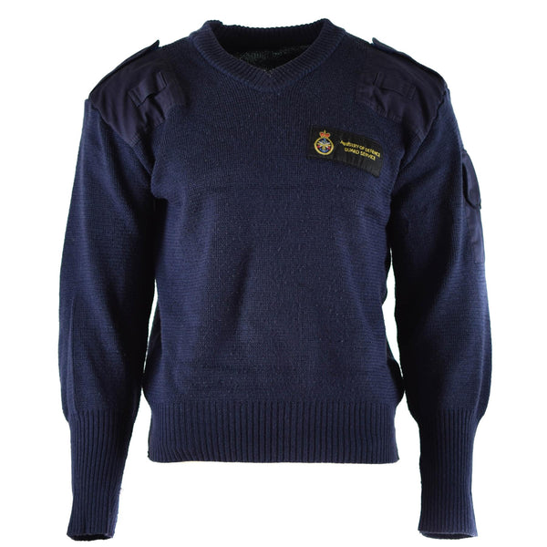 Pull original du service de défense britannique Commando Jumper Pull col V bleu