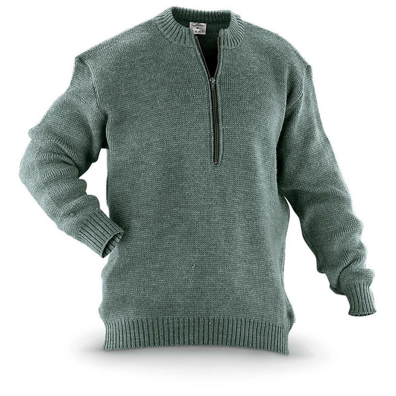 Pull original de l'armée suisse M74 Jumper pull en laine vierge gris avec fermeture éclair