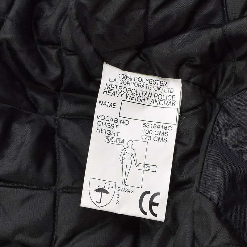 Veste de pluie militaire britannique originale Manteau imperméable doublé noir solide de police