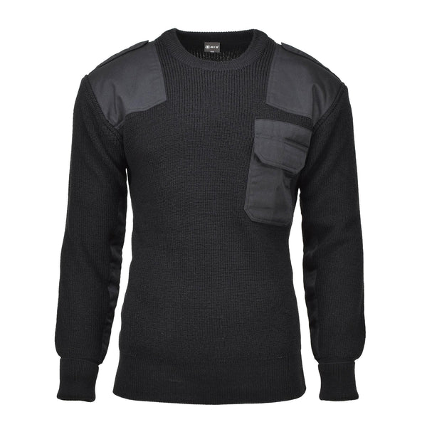 Pull commando de marque MFH en maille côtelée, pull renforcé en laine noir NEUF