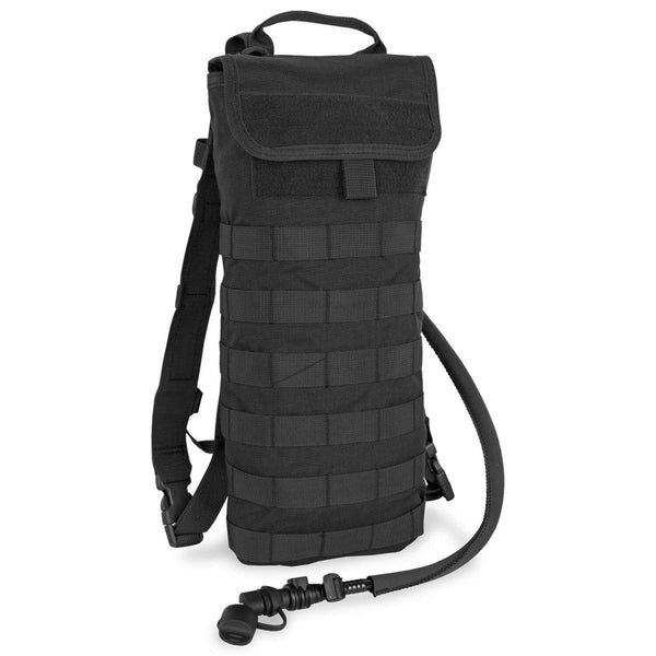 Black A.Blochl TF1 3-liter hydration pack with MOLLE attachments and changeable drinking tube for hiking and trekking