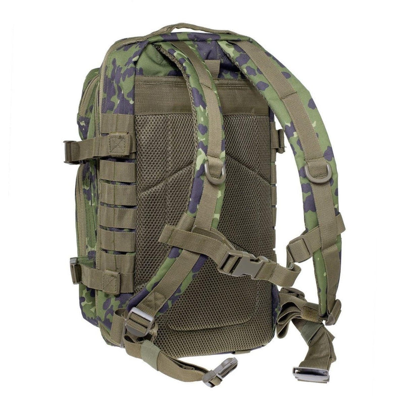 A.Blochl tactical hiking daypack in M84 Danish camouflage with padded straps and MOLLE loops, 30-liter capacity.
