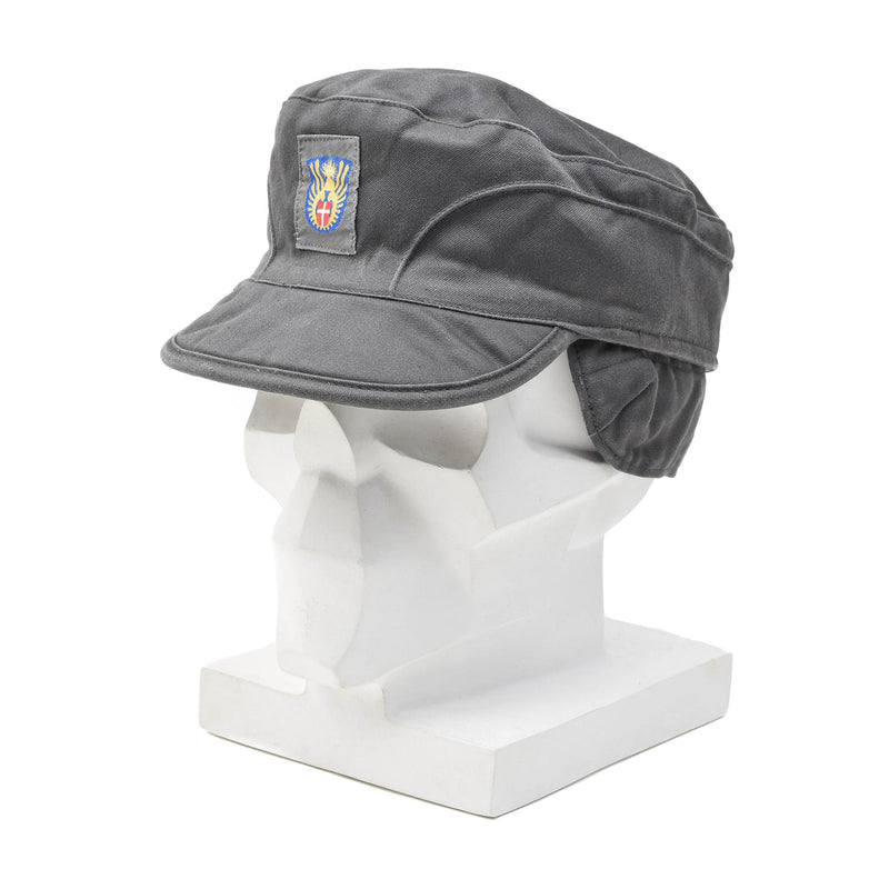 Casquette militaire danoise originale grise avec cache-oreilles pliables et légères, vintage, NEUF