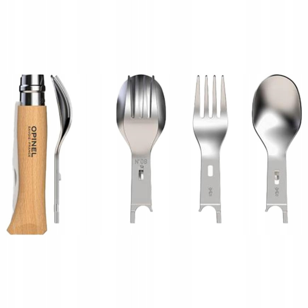 Opinel Picnic+ N°08 Ménagère Couteau Pliant Cuillère Fourchette Camping Hêtre