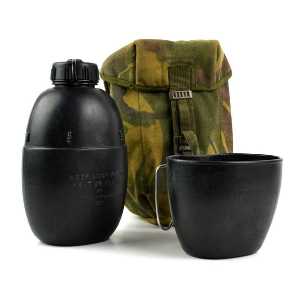 Gourde de l'armée britannique authentique et originale avec tasse et bouteille d'eau de 58 litres avec pochette