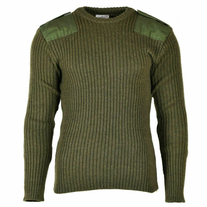 Pull authentique de l'armée britannique Commando en laine verte olive pour homme