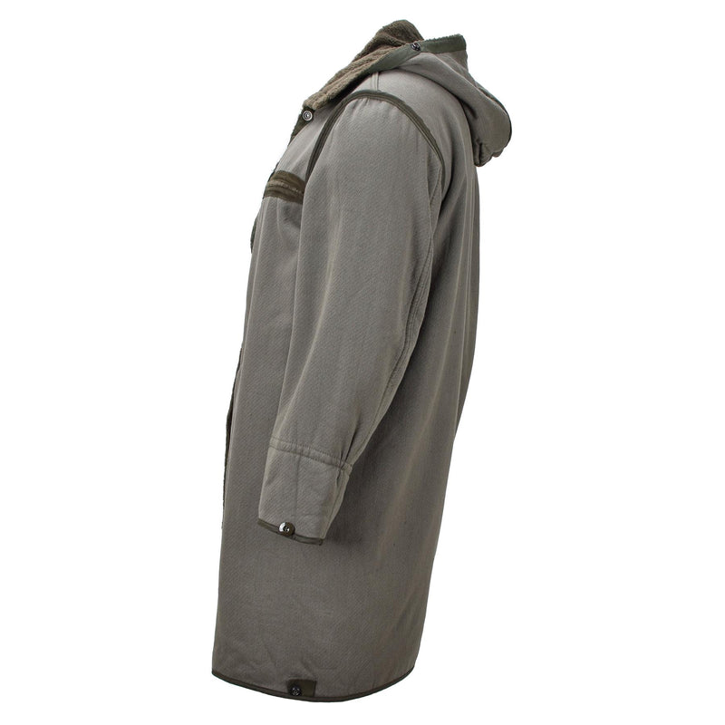 Parka longue militaire allemande originale avec doublure en fausse fourrure et capuche thermique olive