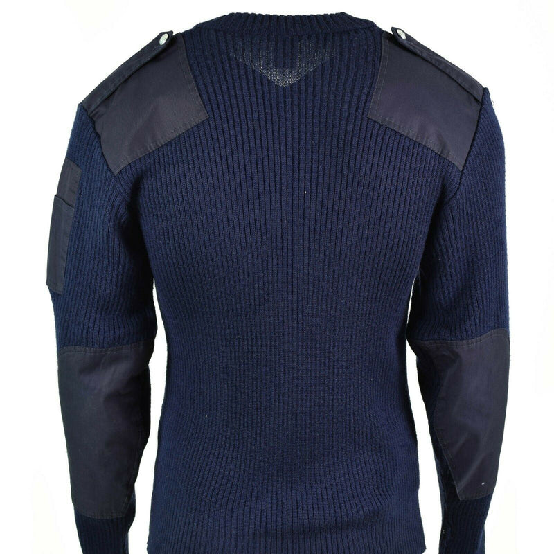 Pull italien original Pull Commando à col en V Pull bleu foncé Laine