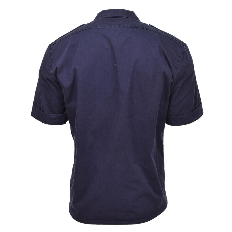Chemises militaires néerlandaises authentiques à manches courtes boutonnées bleu uni surplus militaire