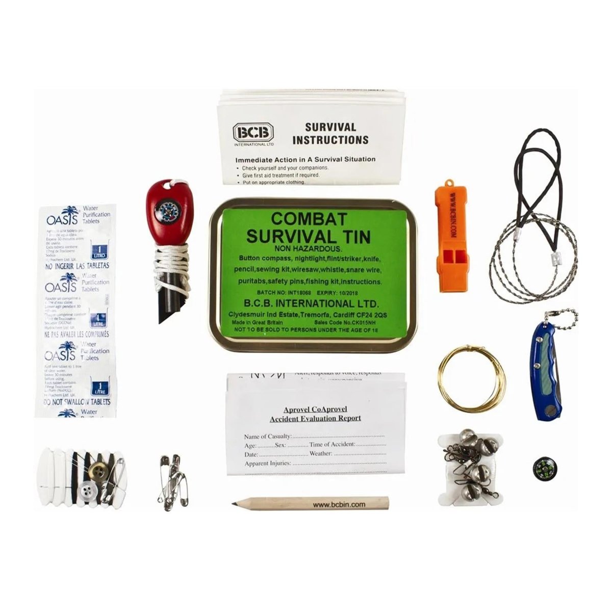 Trousse de premiers secours BCB Combat Survival Tin Kit de survie pour camping en plein air non dangereux