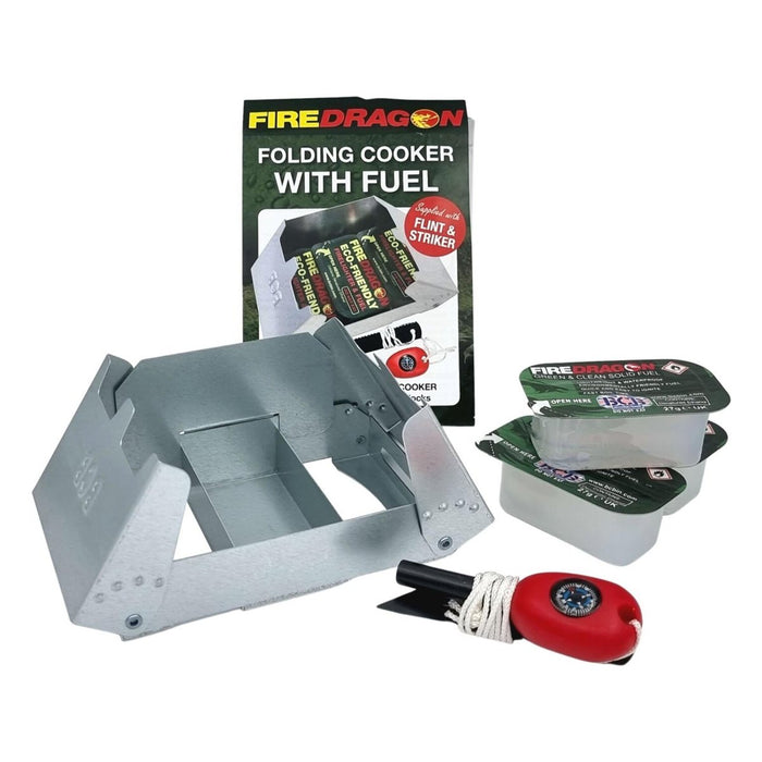 Réchaud de camping pliable BCB FireDragon avec blocs de combustible et allume-feu pour la cuisine portable en plein air et les randonnées