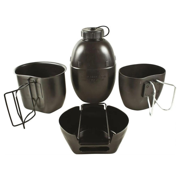 BCB Mk1 4 Part Crusader Cooking Unit with cooker, cup, canteen, and mug in black PTFE coated military steel design