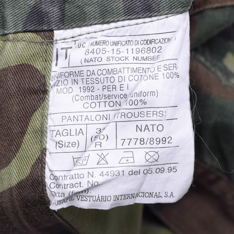 Pantalon de combat de l'armée italienne authentique en coton de l'OTAN Pantalon de terrain camouflage woodland