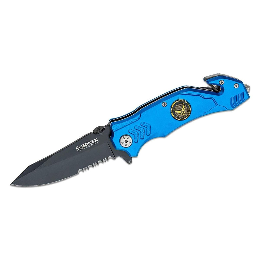 Couteau de poche pliant de marque Boker Air Force Rescue acier 440A manche en aluminium