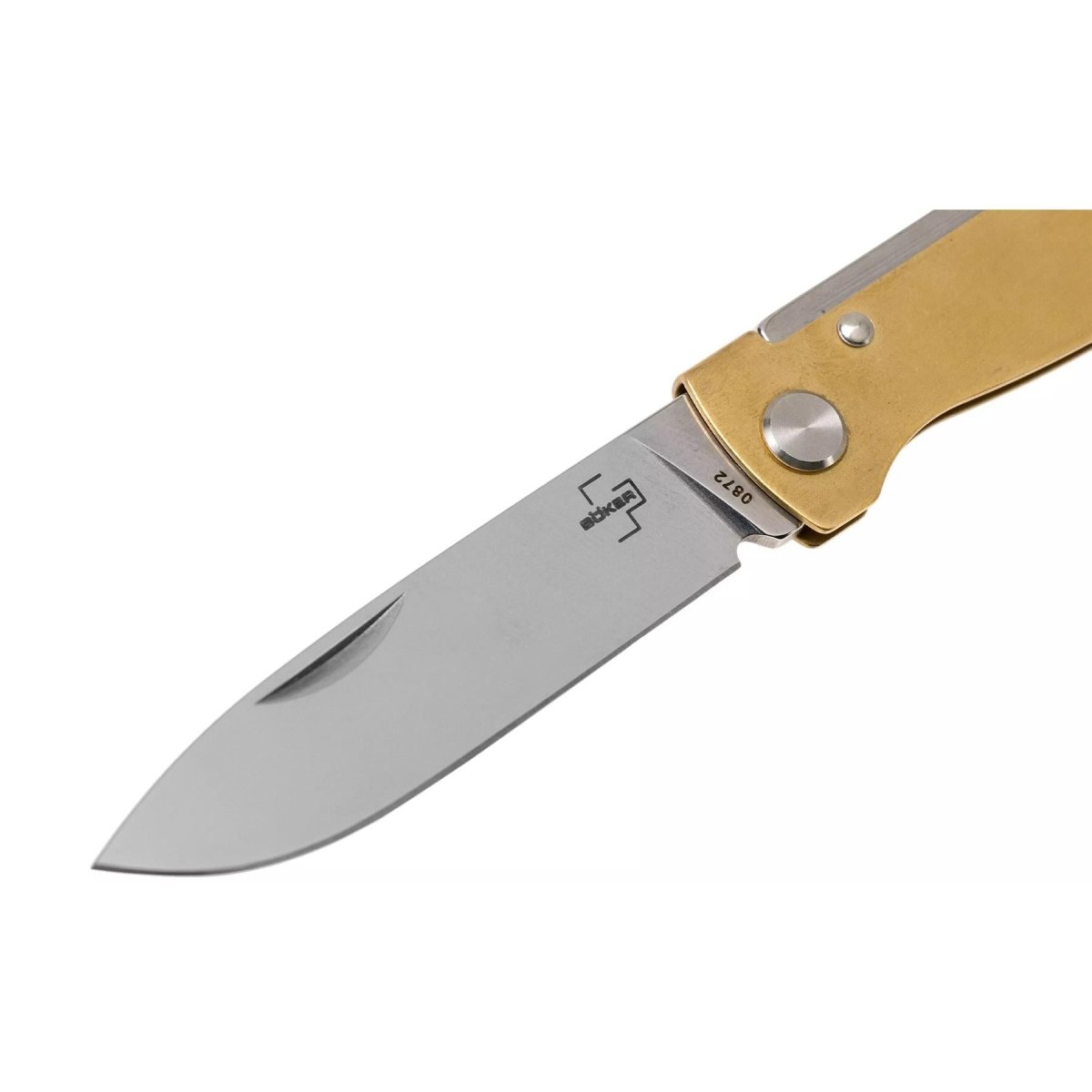 Boker Plus Atlas Slipjoint Couteau de poche Finition satinée Drop Point Manche en laiton