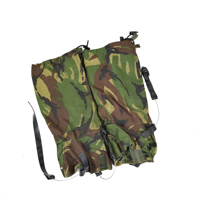 Guêtres de l'armée britannique en camouflage DPM Woodland avec sangles en fil d'acier et protection en tissu Cordura durable