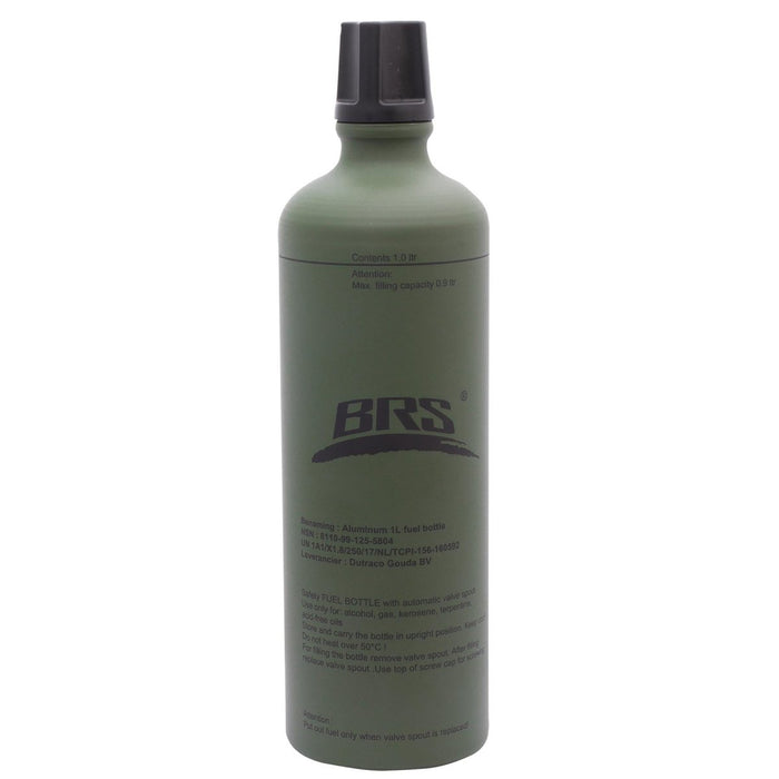 Bouteille de carburant en aluminium BRS de 1 litre vert olive avec bouchon à visser pour le stockage et la distribution de carburants liquides