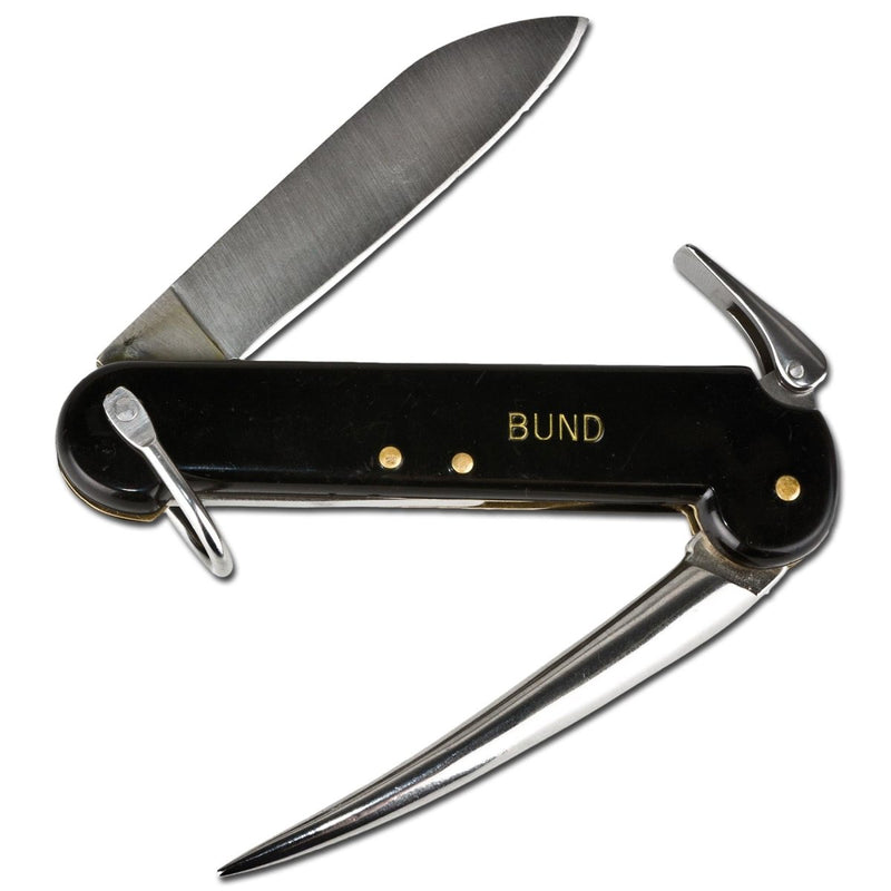 German Navy mariner pocket knife with blade, marlinspike, security lock, and lanyard loop, popular with sailors.