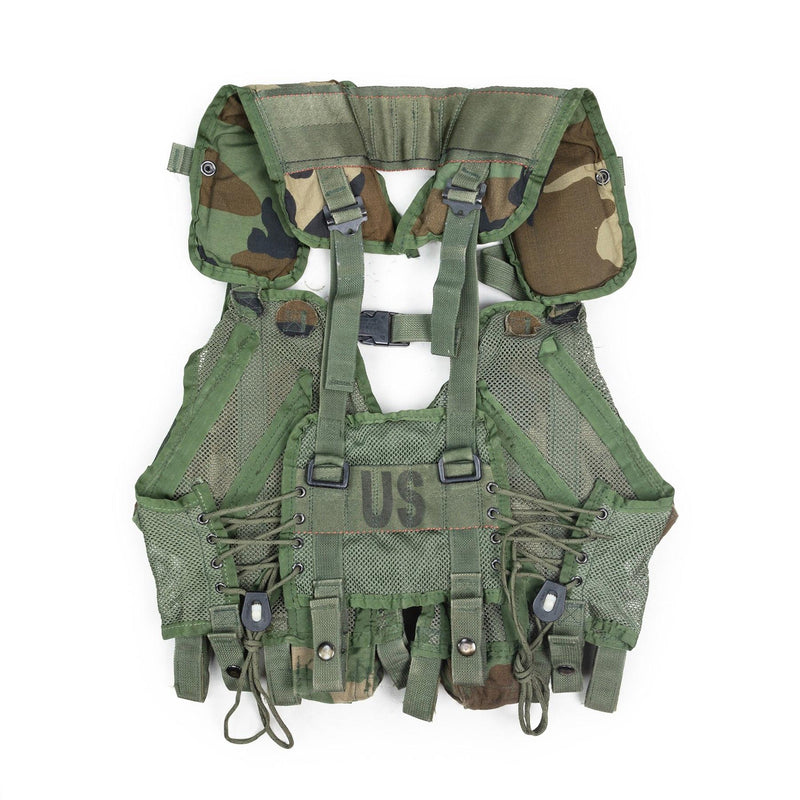 Gilet tactique militaire américain original, pochettes de combat pour chargeurs et grenades Woodland