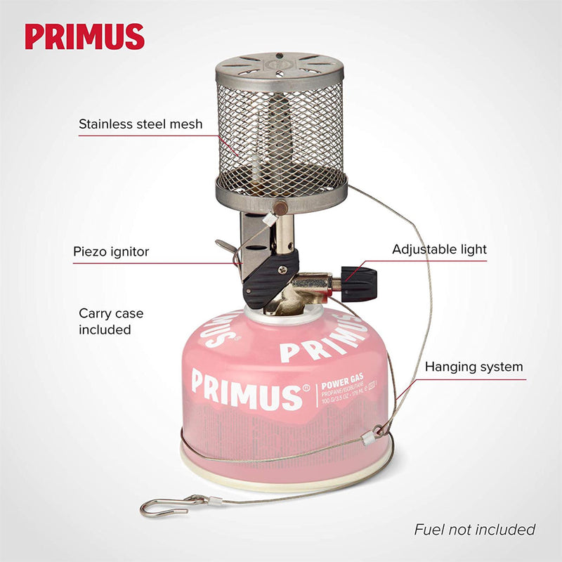 Lampe à gaz Primus Micron, lanterne à lumière réglable, système de suspension à allumage brillant