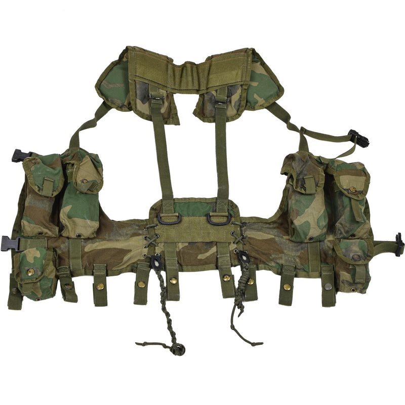 Gilet tactique militaire américain original, pochettes de combat pour chargeurs et grenades Woodland