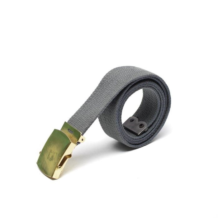 Ceinture militaire unisexe en toile grise avec boucle de boîte dorée, accessoire excédentaire militaire décontracté et réglable durable.