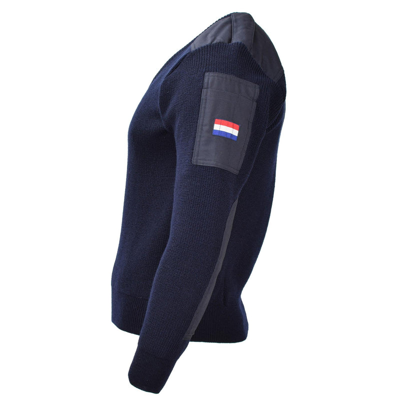 Pull bleu militaire hollandais original en laine à manches longues NEUF