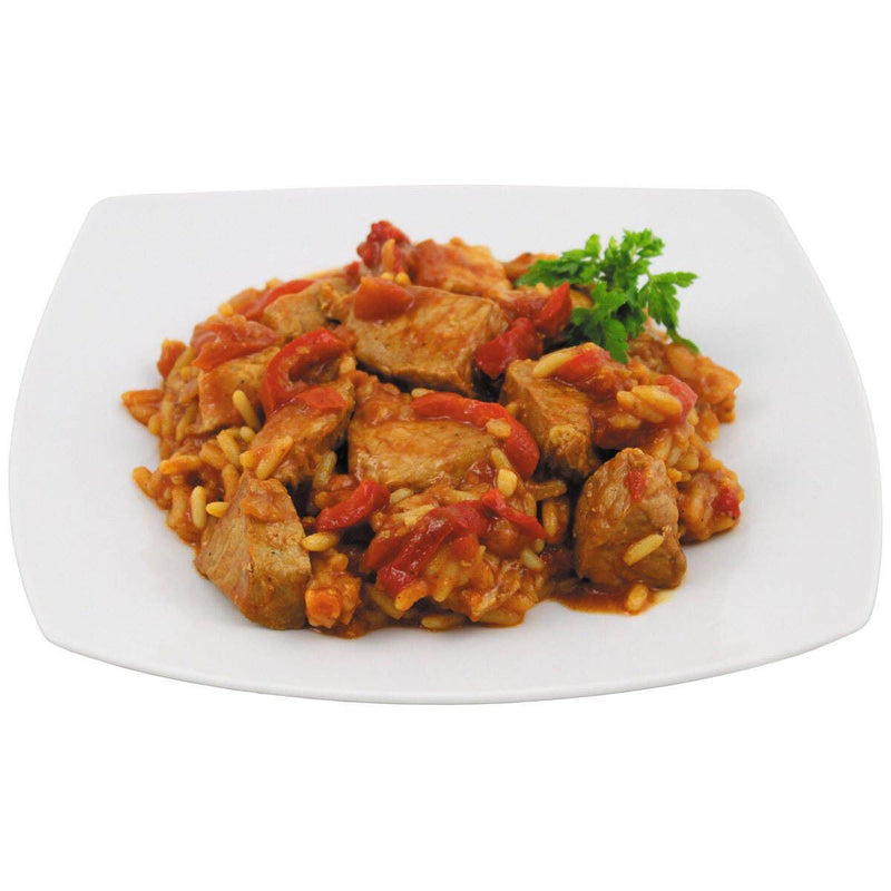 Ration d'urgence pour la survie de l'armée, conserves de viande de porc serbe avec du riz, boîte de 400 g