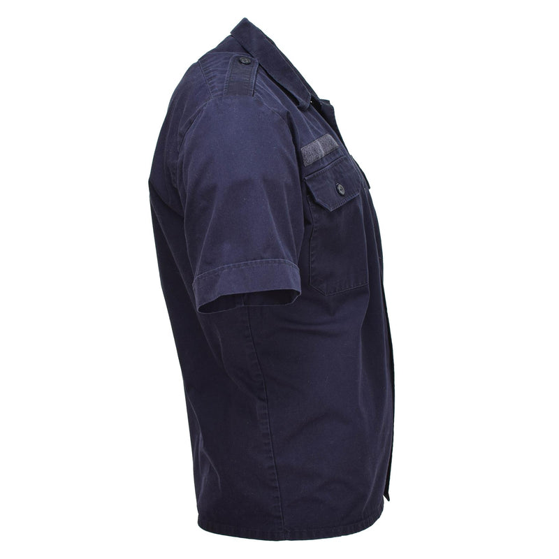 Chemises militaires néerlandaises authentiques à manches courtes boutonnées bleu uni surplus militaire