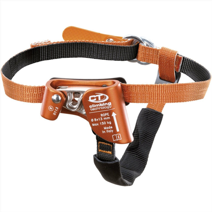Climbing Technology Bloqueur pied droit QUICK STEP-S avec sangle orange réglable pour l'escalade sur corde de 8 à 13 mm et la sécurité