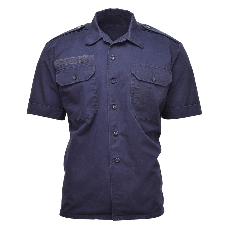 Chemises militaires néerlandaises authentiques à manches courtes boutonnées bleu uni surplus militaire
