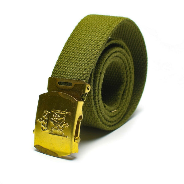 Ceinture militaire en toile vert olive de l'armée danoise d'origine avec boucle Royal Danish NEUF