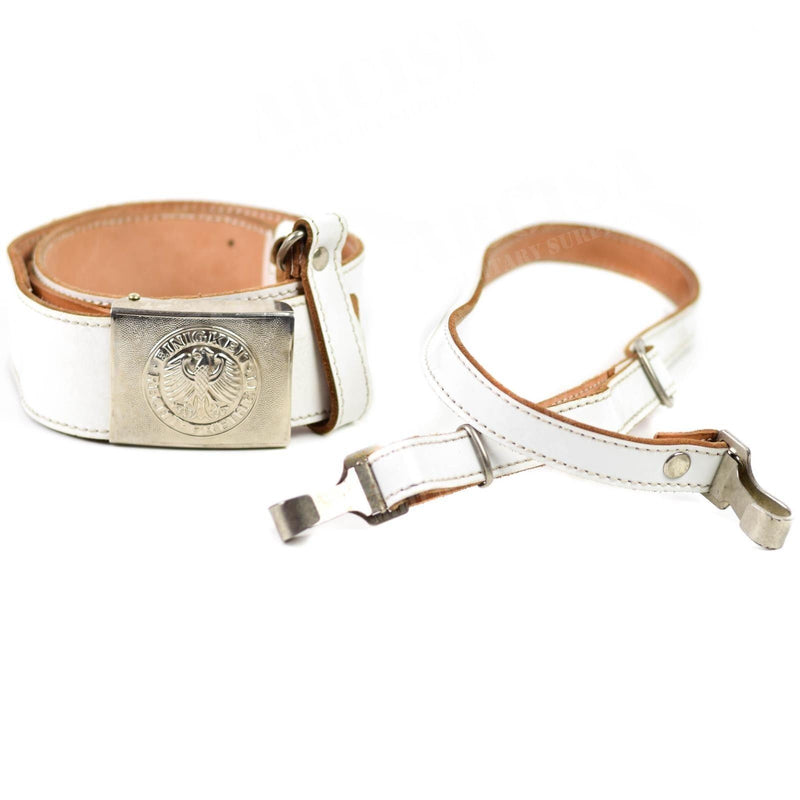 Ceinture blanche en cuir véritable de la police militaire allemande avec bandoulière