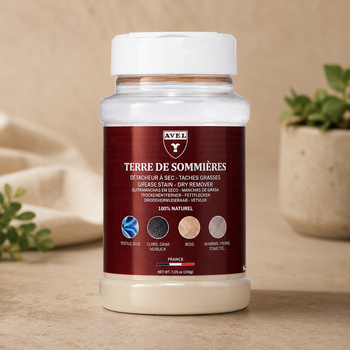 Avel Terre de Sommières Détachant Graisse Naturel 200 g Poudre d'Argile