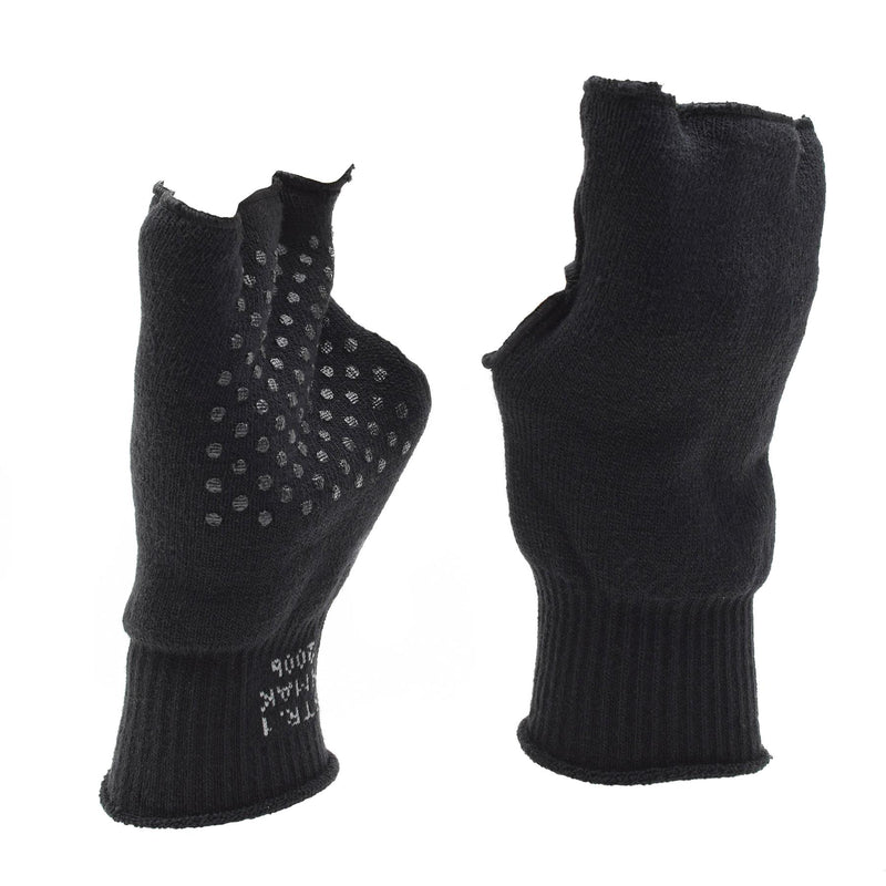Gants militaires danois noirs originaux chauffants sans doigts antidérapants avec paume armée NEUF