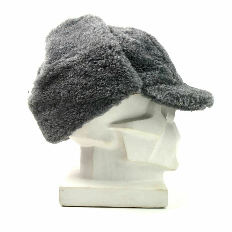 Véritable casquette d'hiver de l'armée tchèque Ushanka chapeau chaud en fourrure grise CZ militaire isignia