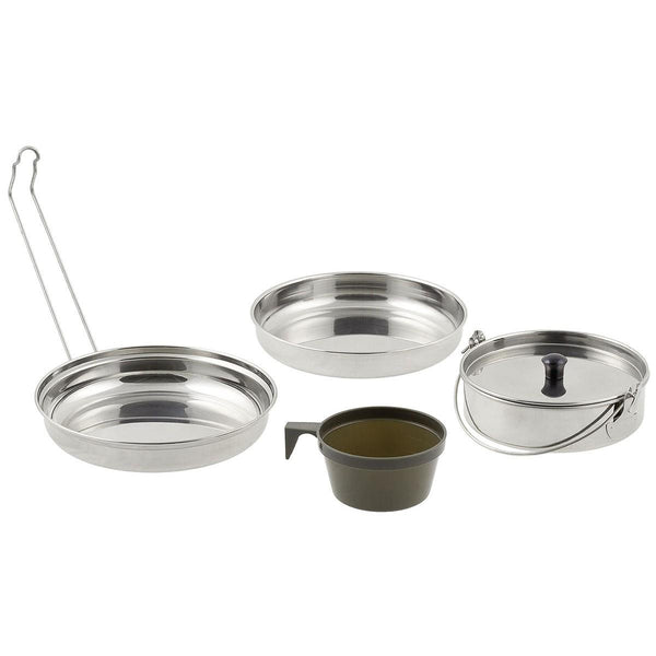 Ensemble de casseroles de camping en acier inoxydable de 5 pièces de marque MFH pour la randonnée et le trekking