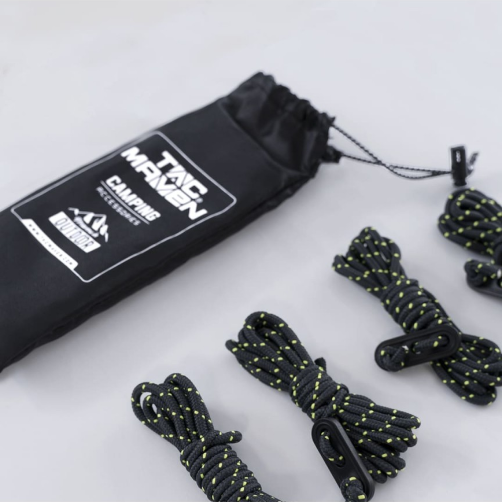 TAC MAVEN Tente Tarp Guyline Set 7 Core Polyester Tendeurs Noir