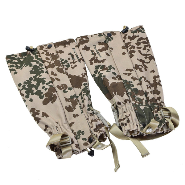 Guêtres de jambe de marque TACGEAR imperméables allemandes BW camouflage tropical crochets métalliques NEUF