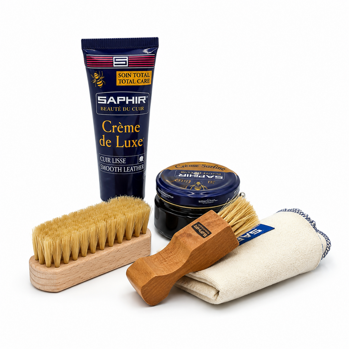 Coffret Saphir Grand Kit d'Entretien pour Chaussures Cuir Lisse Cirage Brosse Chiffon Ensemble