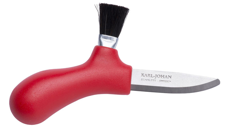 Couteau suédois MORA pour cueillette de champignons en acier inoxydable avec brosse en crin de cheval véritable rouge