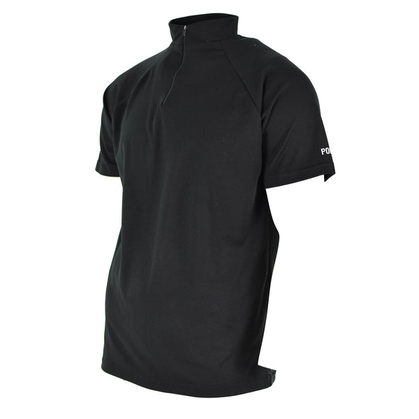Véritable t-shirt de police britannique noir respirant et fonctionnel avec fermeture éclair sur le devant
