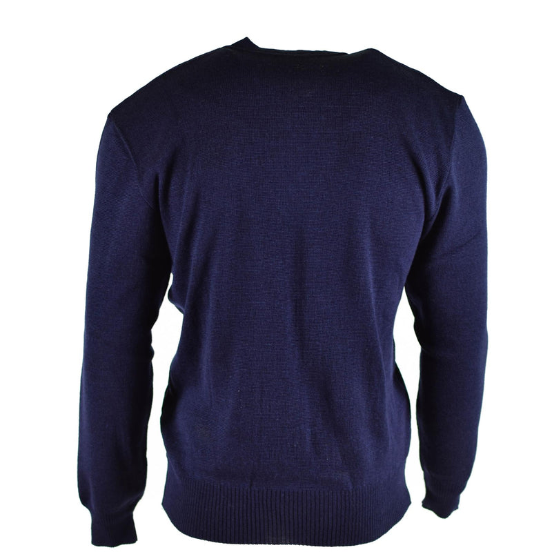 Pull d'origine de l'armée tchèque Pull bleu en laine col V Surplus militaire NEUF