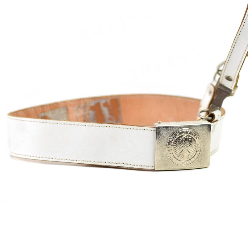 Ceinture blanche en cuir véritable de la police militaire allemande avec bandoulière
